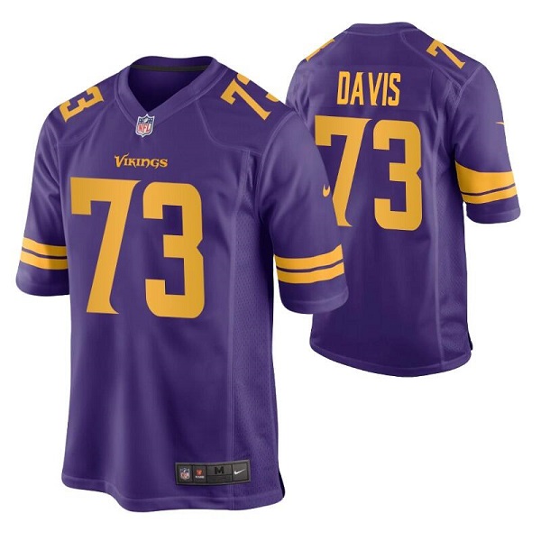 Men's Purple Minnesota Vikings #73 Jesse Davis Color Rush Stitched Jersey